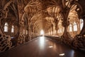 Grandiose Wooden interior cathedral. Generate Ai