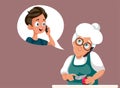 Grandmother Talking on the Phone with Her Grandson Vector Illustration