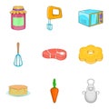 Grandma baking icons set, cartoon style