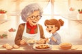 grandma and child bake christmas cookies AI generated