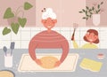 Grandma and granddaughter cook together Flat Cartoon