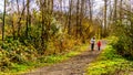Grandma and Granddaughter walking the trails of Silverdale Creek Wetlands near Mission British Columbia, Canada