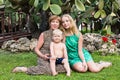 Grandma, grandson and granddaughter in the Park