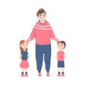 Grandma, Grandson and Granddaughter Spending Pastime Time Together, Grandparent Walking with her Grandchildren Cartoon