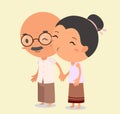 Grandma kissing Grandpa. Elderly couple in love Royalty Free Stock Photo