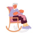 Grandma knitting semi flat colorful vector character