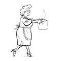 Grandma mades soup. Old lady prepairing supper