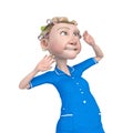 Grandma nurse cartoon is cringing and anxious in white background Royalty Free Stock Photo