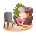 Grandma plays video games. Postcard. Royalty Free Stock Photo