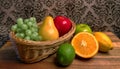 Grandma`s Basket of Assorted Fresh Fruits Royalty Free Stock Photo