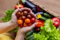 A basket with beautiful fresh vegetables. Royalty Free Stock Photo