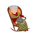 Grandma sleeping in cozy chair with cat on her knees cartoon vector Illustration Royalty Free Stock Photo