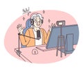 Grandma streamer. Elderly woman hosts live-streaming video event. Older generation using modern tech. Emotion of Royalty Free Stock Photo