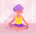 Grandma. Yoga Vector. Cartoon. Isolated art. Flat Royalty Free Stock Photo