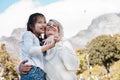 Grandmas are moms with lots of frosting. Low angle shot of a little girl hugging her grandmother outdoors. Royalty Free Stock Photo