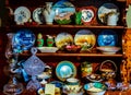 Grandmas`s Old Dish Hutch With Colorful Antiques