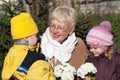 Grandmather and grandsons in park Royalty Free Stock Photo