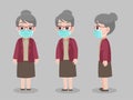 Set of Character grandmother wearing protective Medical mask for prevent virus