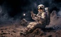 Astronaut Grandmother Uses Phone on the Moon.Generated image