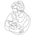 Grandmother and baby child grandson or granddaughter vector linear illustration isolated, grandma holding baby showing love and