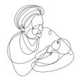 Grandmother and baby child grandson or granddaughter vector linear illustration isolated, grandma holding baby showing love and