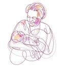 Grandmother and baby child grandson or granddaughter vector linear illustration isolated, grandma holding baby showing love and