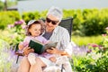 Grandmother and baby granddaughter reading book Royalty Free Stock Photo