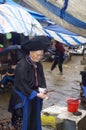 Grandmother Black Dao in market of Sin Ho Royalty Free Stock Photo