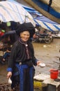 Grandmother Black Dao in market of Sin Ho Royalty Free Stock Photo