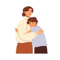 Grandmother and boy child hugging together. Love of grandma and grandchild. Elderly woman and grandson. Happy granny and