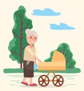 Grandmother with Child in Baby Buggy Walk in Park Royalty Free Stock Photo