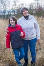 Grandmother and child in the park on a winter day, enjoying time spent Royalty Free Stock Photo