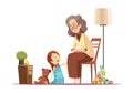 Grandmother With Child Retro Cartoon Royalty Free Stock Photo