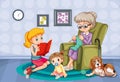 Grandmother and children in the room Royalty Free Stock Photo