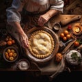 Grandmother cooking apple pie. Generative ai