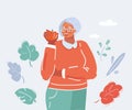 Grandmother eat apple on white
