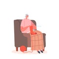 Grandmother Enjoying Knitwork Leisure. Senior Woman Sitting on Armchair in Living Room Knitting Socks, Granny Handcraft