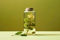 A grandmother with a flower in a glass jar. Herbal tincture, minimalism