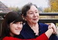 Grandmother and granddaughter on a balcony