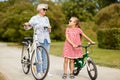 Grandmother and granddaughter with bicycles Royalty Free Stock Photo