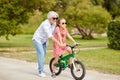 Grandmother and granddaughter with bicycles Royalty Free Stock Photo