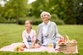 Grandmother and granddaughter at picnic in park Royalty Free Stock Photo