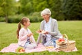 Grandmother and granddaughter at picnic in park Royalty Free Stock Photo