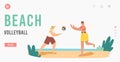 Grandmother and Granddaughter Playing Beach Volleyball Landing Page Template. Happy Family Summer Vacation Leisure Royalty Free Stock Photo