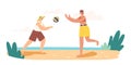 Grandmother and Granddaughter Playing Beach Volleyball on Seaside. Happy Family Summer Vacation Leisure, Sparetime Royalty Free Stock Photo