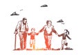 Grandmother, grandfather, grandchildren, family, generation concept. Hand drawn isolated vector.