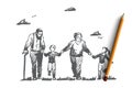 Grandmother, grandfather, grandchildren, family, generation concept. Hand drawn isolated vector.