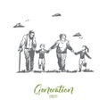 Grandmother, grandfather, grandchildren, family, generation concept. Hand drawn isolated vector. Royalty Free Stock Photo