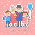Grandmother and grandfather grandchildren greeting card for grandparents day. Royalty Free Stock Photo
