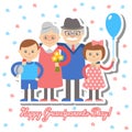 Grandmother and grandfather grandchildren greeting card for grandparents day. Vector illustration.